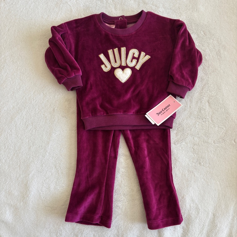 Juicy Couture Girls Velour Sweatsuit Set Plum